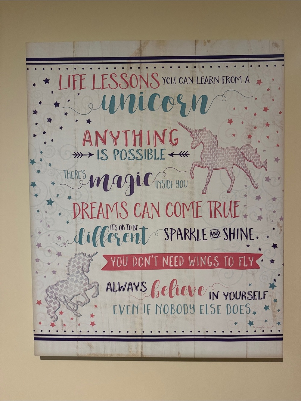 Unicorn Life Lessons Wall Art - Pink, Teal, Purple